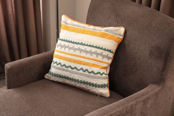 Biye Detay Çizgili Çok Renkli Keten Dokuma Kırlent 002