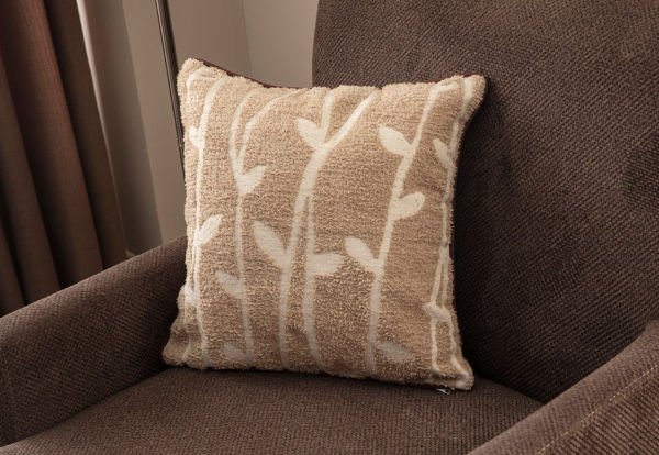 Biye Detay Bambu Desenli Keten Dokuma Kırlent Bej