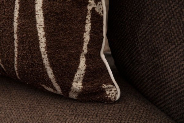 Biye Detay Bambu Desenli Keten Dokuma Kırlent Kahverengi