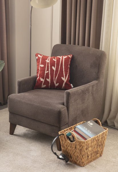 Biye Detay Bambu Desenli Keten Dokuma Kırlent Kırmızı