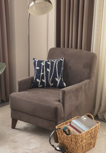 Biye Detay Bambu Desenli Keten Dokuma Kırlent Lacivert