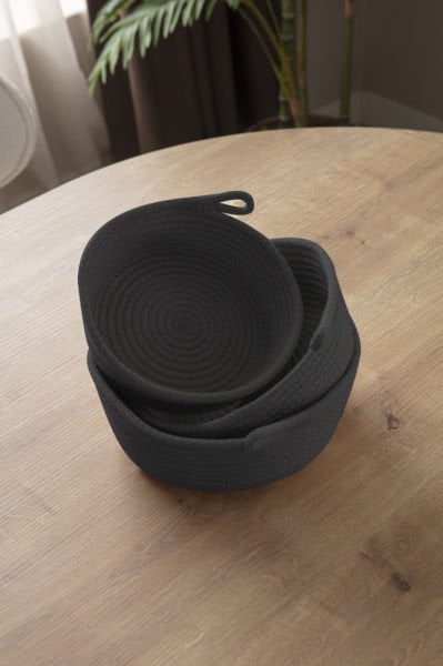 3lü %100 Pamuk El Dokuma, Mutfak Ve Banyo Organizeri, Çok Amaçlı Sepet Takımı-Siyah