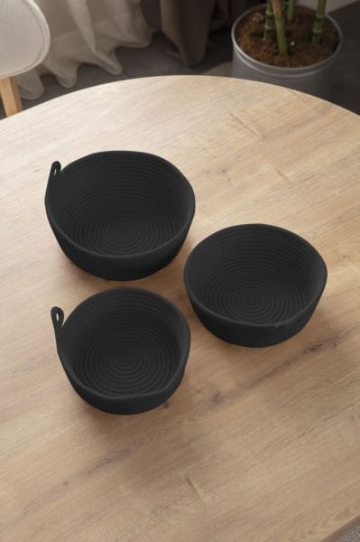 3lü %100 Pamuk El Dokuma, Mutfak Ve Banyo Organizeri, Çok Amaçlı Sepet Takımı-Siyah