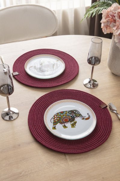 %100 Pamuk El Yapımı Amerikan Servis Supla-Bordo