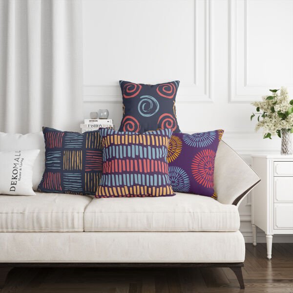 Çift Taraflı Rainbow Renkli 4'lü Kırlent Kılıfı 402