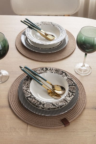 %100 Pamuk El Yapımı Amerikan Servis Supla-Bej