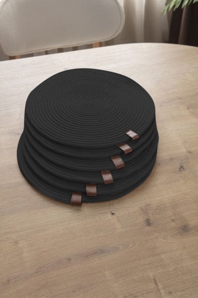 %100 Pamuk El Yapımı Amerikan Servis Supla-Siyah