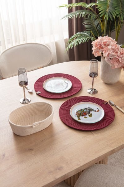 7 parça  %100 Pamuk El Yapımı Amerikan Servis Supla-Ekmek sepeti Seti