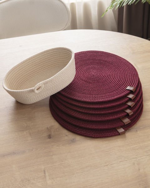 7 parça  %100 Pamuk El Yapımı Amerikan Servis Supla-Ekmek sepeti Seti