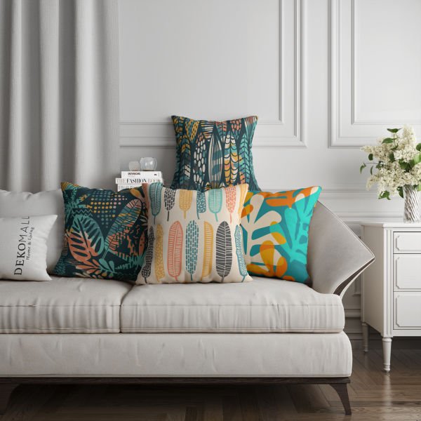 Çift Taraflı Renkli Yapraklar  4'lü Kırlent Kılıfı 404