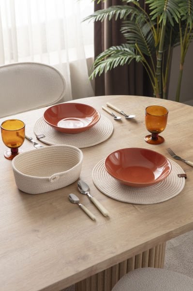 7 parça  %100 Pamuk El Yapımı Amerikan Servis Supla-Ekmek sepeti Seti/Krem