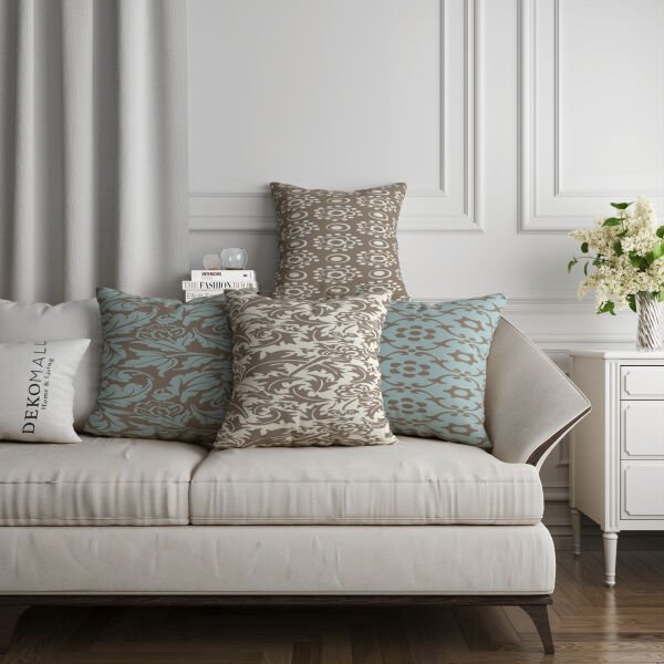 Çift Taraflı Japon Çiçekleri 4'lü Kırlent Kılıfı 405