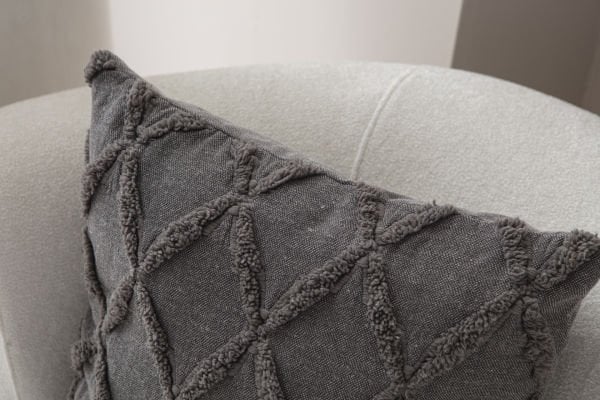 Geometrik Desen Bohem Punch Dokuma Kırlent Kılıfı Gri