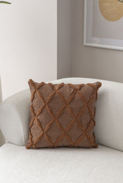 Geometrik Desen Bohem Punch Dokuma Kırlent Kılıfı Kahverengi