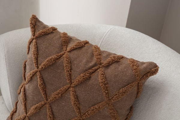 Geometrik Desen Bohem Punch Dokuma Kırlent Kılıfı Kahverengi