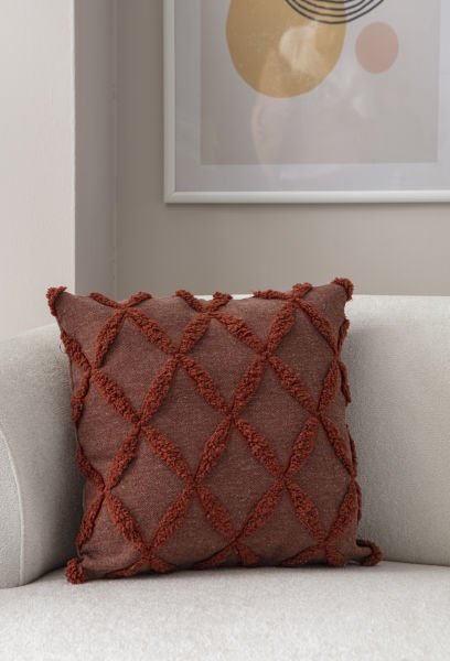 Geometrik Desen Bohem Punch Dokuma Kırlent Kılıfı Kiremit