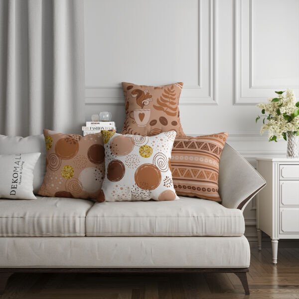 Çift Taraflı Bej Bohem 4'lü Kırlent Kılıfı 406