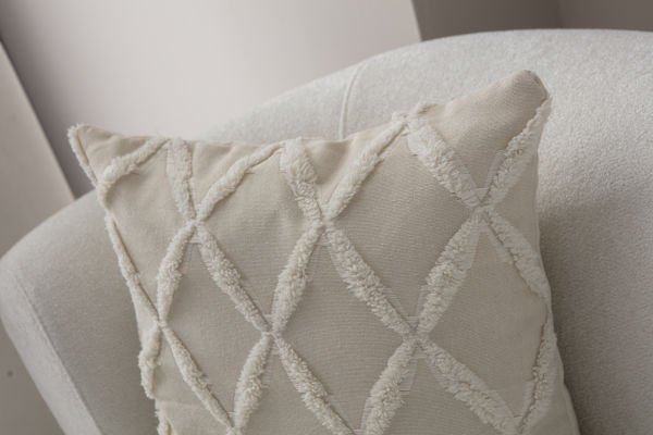 Geometrik Desen Bohem Punch Dokuma Kırlent Kılıfı Krem