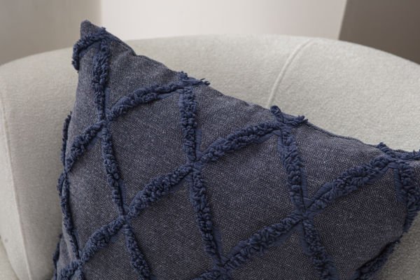 Geometrik Desen Bohem Punch Dokuma Kırlent Kılıfı Mavi