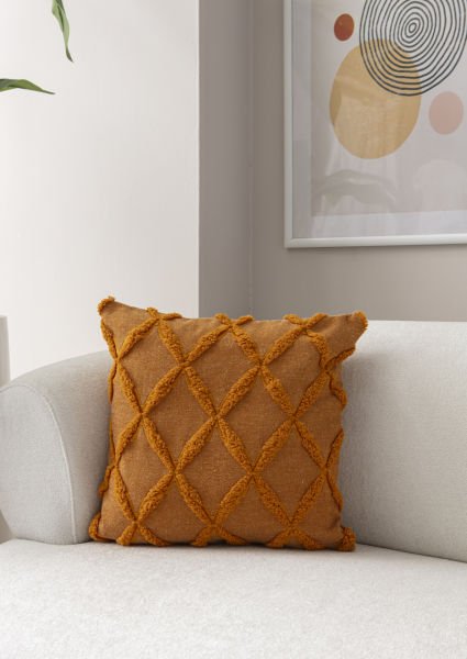 Geometrik Desen Bohem Punch Dokuma Kırlent Kılıfı Turuncu