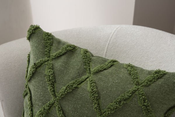 Geometrik Desen Bohem Punch Dokuma Kırlent Kılıfı Yeşil