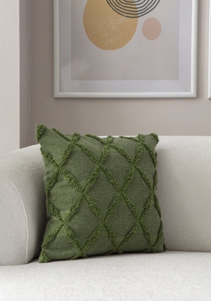 Geometrik Desen Bohem Punch Dokuma Kırlent Kılıfı Yeşil