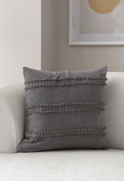 Şerit Desen Bohem Punch Dokuma Kırlent Kılıfı Gri