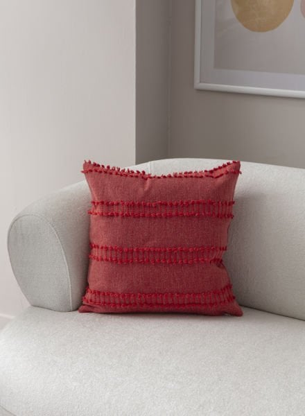 Şerit Desen Bohem Punch Dokuma Kırlent Kılıfı Gül Kurusu