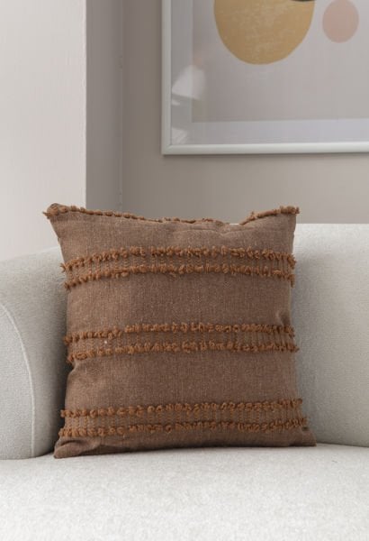 Şerit Desen Bohem Punch Dokuma Kırlent Kılıfı Kahverengi