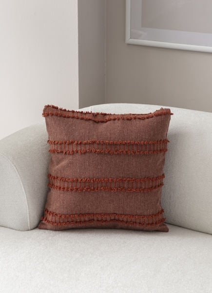 Şerit Desen Bohem Punch Dokuma Kırlent Kılıfı Kiremit