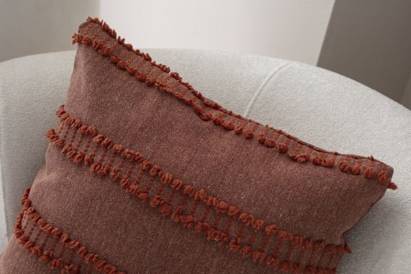 Şerit Desen Bohem Punch Dokuma Kırlent Kılıfı Kiremit