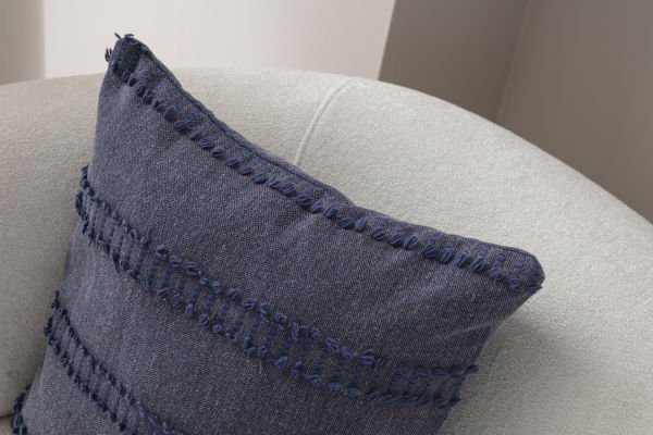 Şerit Desen Bohem Punch Dokuma Kırlent Kılıfı Mavi