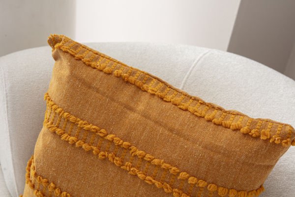 Şerit Desen Bohem Punch Dokuma Kırlent Kılıfı Turuncu