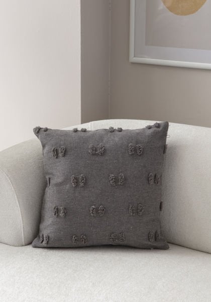 Gri Bohem Punch Dokuma Kırlent Kılıfı