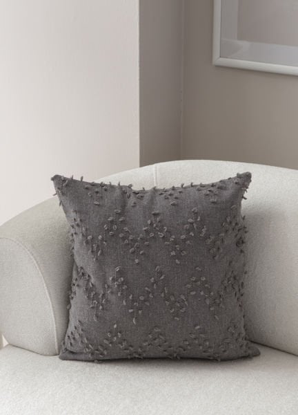 Zigzag Desen Bohem Punch Dokuma Kırlent Kılıfı Gri