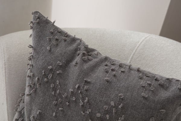 Zigzag Desen Bohem Punch Dokuma Kırlent Kılıfı Gri