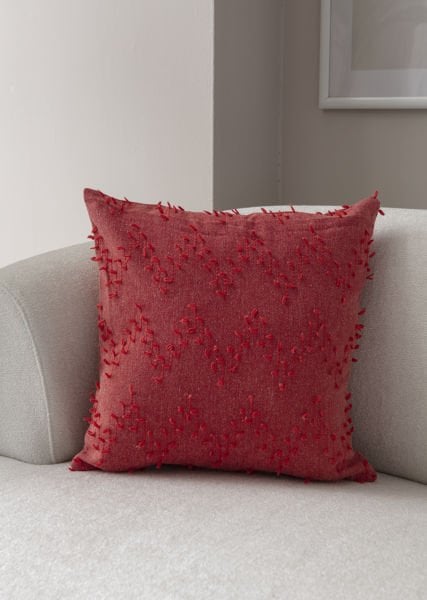 Zigzag Desen Bohem Punch Dokuma Kırlent Kılıfı Gül Kurusu