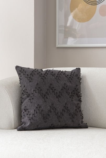 Zigzag Desen Bohem Punch Dokuma Kırlent Kılıfı Siyah