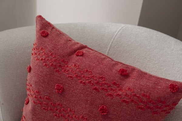 Puantiye Detay Bohem Punch Dokuma Kırlent Kılıfı  Gül Kurusu