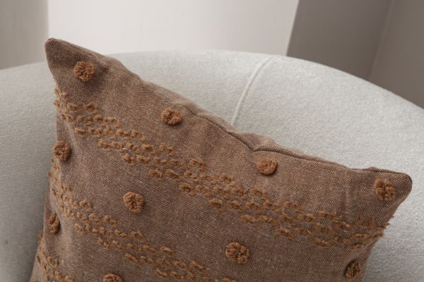 Puantiye Detay Bohem Punch Dokuma Kırlent Kılıfı  Kahverengi