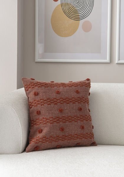 Puantiye Detay Bohem Punch Dokuma Kırlent Kılıfı  Kiremit