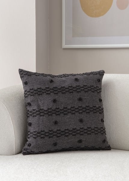 Puantiye Detay Bohem Punch Dokuma Kırlent Kılıfı Siyah