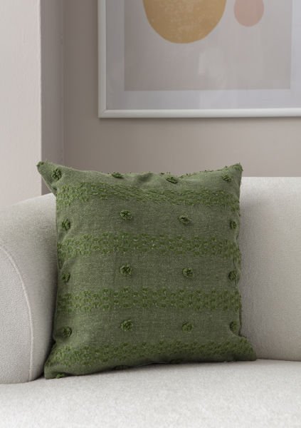 Puantiye Detay Bohem Punch Dokuma Kırlent Kılıfı Yeşil