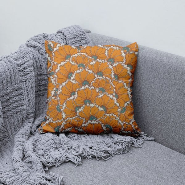 Çift Taraflı Turuncu Çiçekler 4'lü Kırlent Kılıfı 417