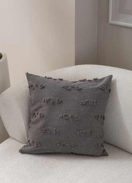 Şerit Bohem Punch Dokuma Kırlent Kılıfı Gri