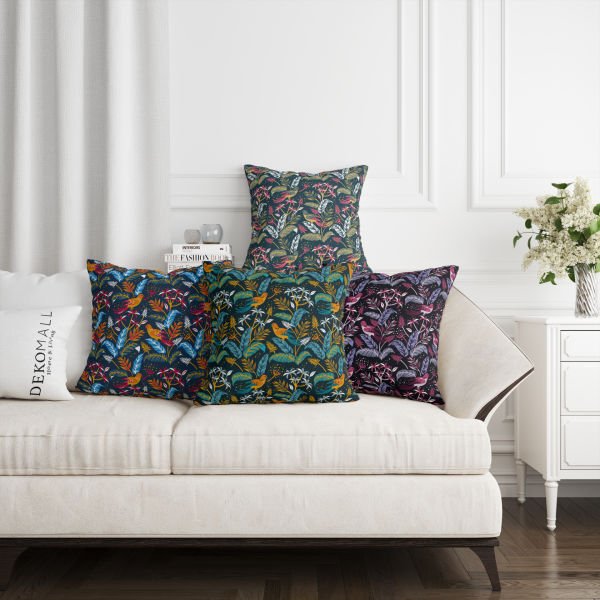 Çift Taraflı Sarı Kuşlar 4'lü Kırlent Kılıfı 418