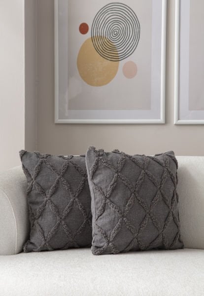 2'li Set Geometrik Desen Bohem Punch Dokuma Kırlent Kılıfı Gri