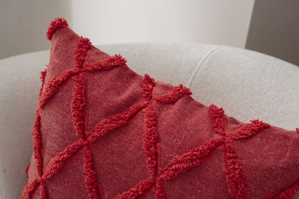 2'li Set Geometrik Desen Bohem Punch Dokuma Kırlent Kılıfı Gül Kurusu