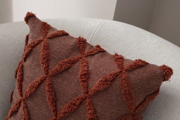 2'li Set Geometrik Desen Bohem Punch Dokuma Kırlent Kılıfı Kiremit