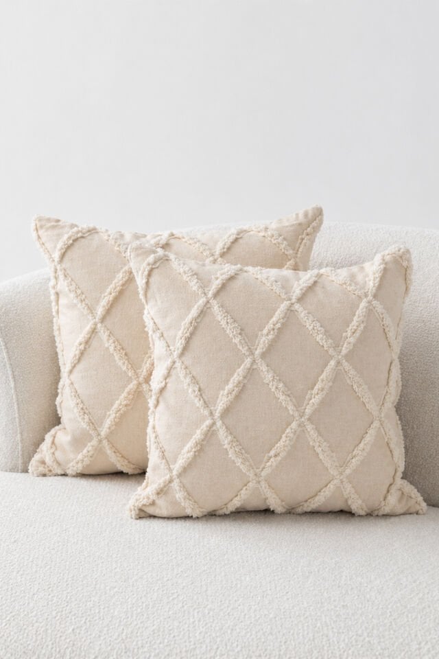 Luna Dokuma Kırlent Kılıfı 2'li Set 43x43 Cm - Krem